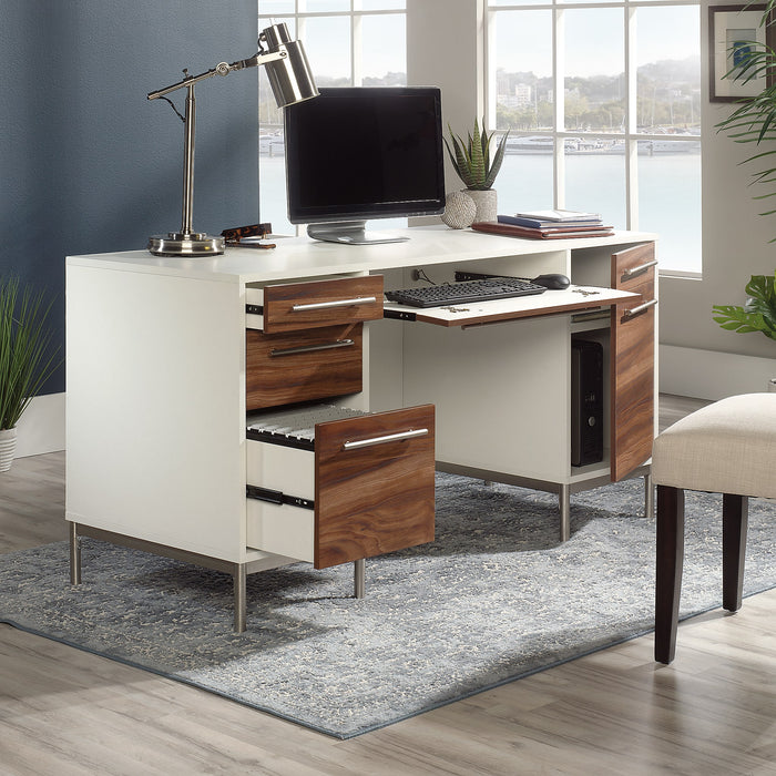 Sauder® Vista Key 60"W Executive Computer Desk, Pearl Oak/Blaze Acacia