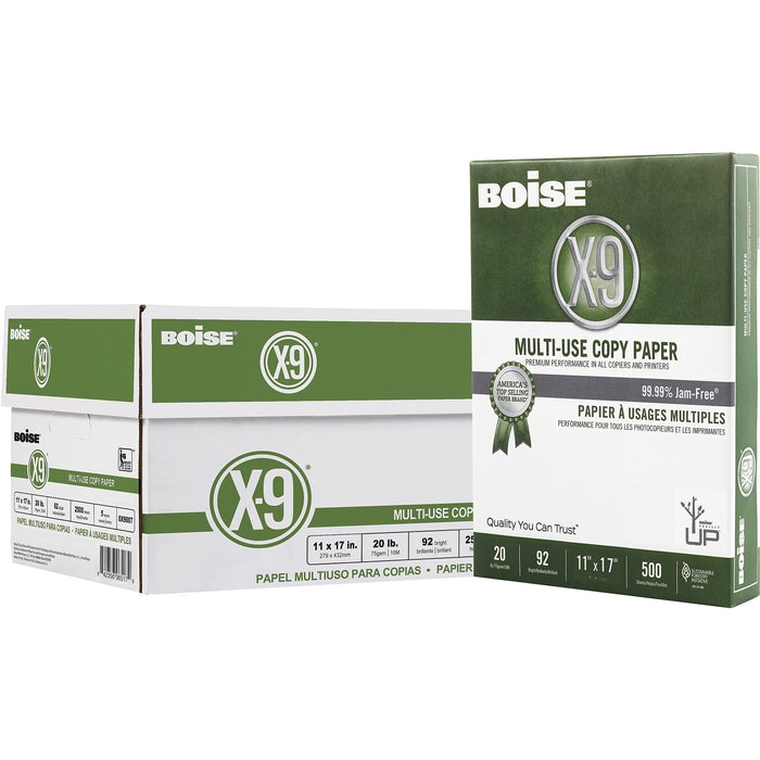 Boise® X-9® Multi-Use Print & Copy Paper, Ledger Size (11" x 17"), 92 (U.S.) Brightness, 20 Lb, White, 500 Sheets Per Ream, Case Of 5 Reams